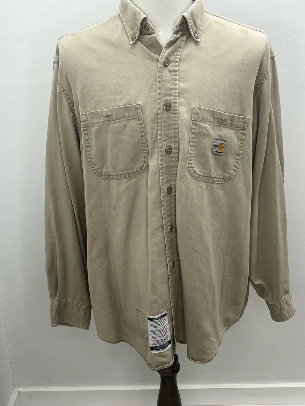 Carhartt FR Flame Resistant Mens Tan Long Sleeve Button Down Work Shirt Size XXL